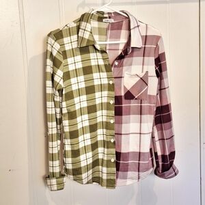 Rue21 Green Purple Duel Plaid Button Down Shirt Size Medium Very Gopd Condition